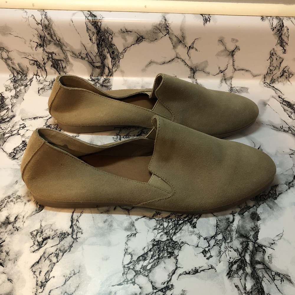 Lucky Brand Womens 9M Charsa Suede Casual Slip On Loafers Shoes Tan Dressy Flats
